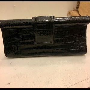 NANCY GONZALEZ Black Crocodile Skin Structured Clutch